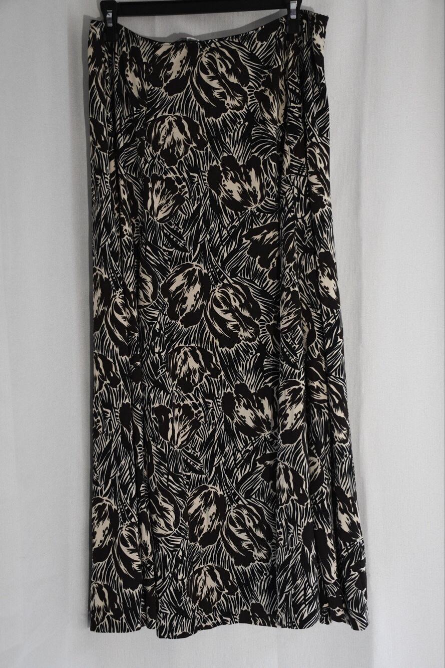 Jones New York Skirt Brown Floral Soft Long Maxi Skirt Elastic Waist Size XL